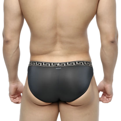 Black mesh briefs with black and silver greek key patterned waistband metro male wear bolero bikini 5105-20