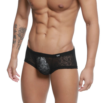 Metro malewear bordado trunk black men’s underwear with sheer black lace and branded waistband