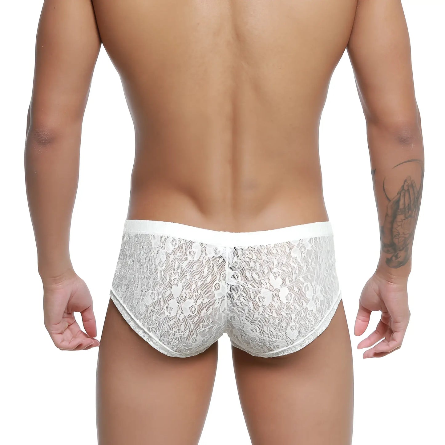 White lace men’s briefs with delicate floral pattern and elastic waistband metro male wear bordado trunk ivory 2125-57