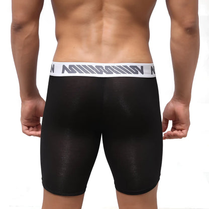 Black sheer athletic briefs with white waistband and gray stripes featuring nin logo metroMalewear bosillo bold boxer