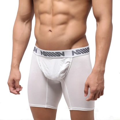 White men’s boxer briefs metro male wear bosillo bold long boxer white with gray branded waistband and comfortable fit