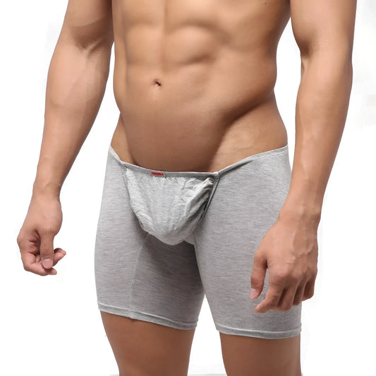 Gray heathered metro male wear bosillo long boxer briefs with contoured pouch and elastic waistband