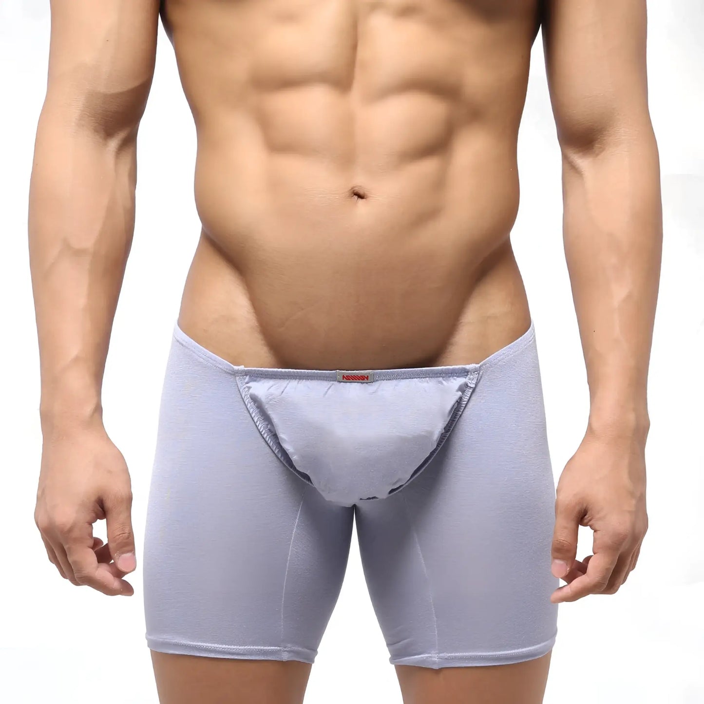 Light gray form-fitting boxer briefs with smooth fabric and subtle seams from metromalewear bosillo long boxer lavender 3514-08
