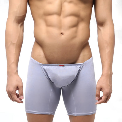 Light gray form-fitting boxer briefs with smooth fabric and subtle seams from metromalewear bosillo long boxer lavender 3514-08