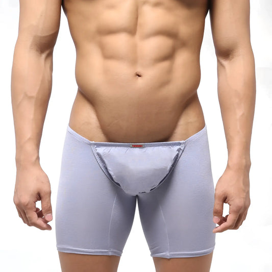 Light gray form-fitting boxer briefs with smooth fabric and subtle seams from metromalewear bosillo long boxer lavender 3514-08