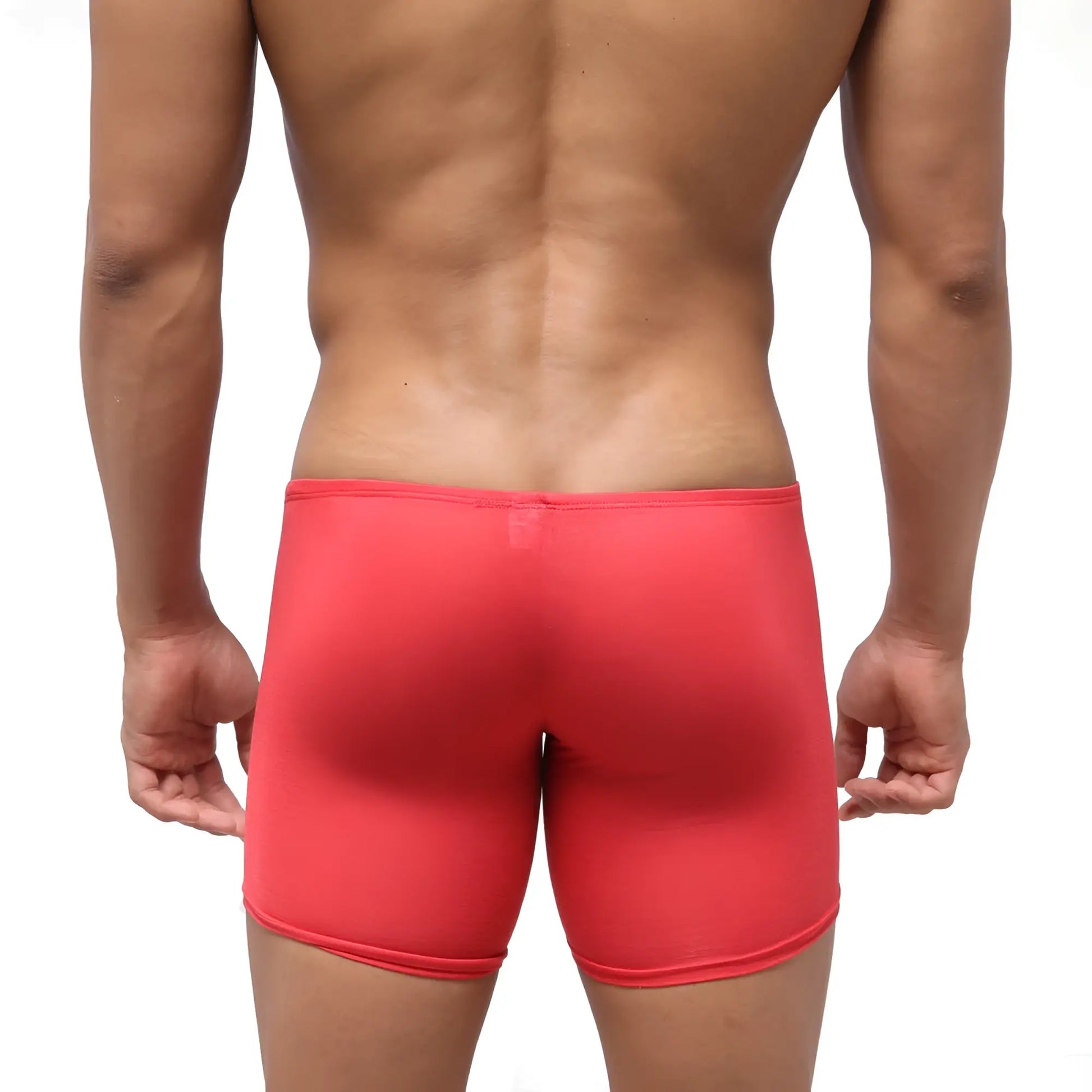 MetroMalewear Bosillo Long Boxer red athletic briefs with smooth stretchy fabric and clean-cut hemline