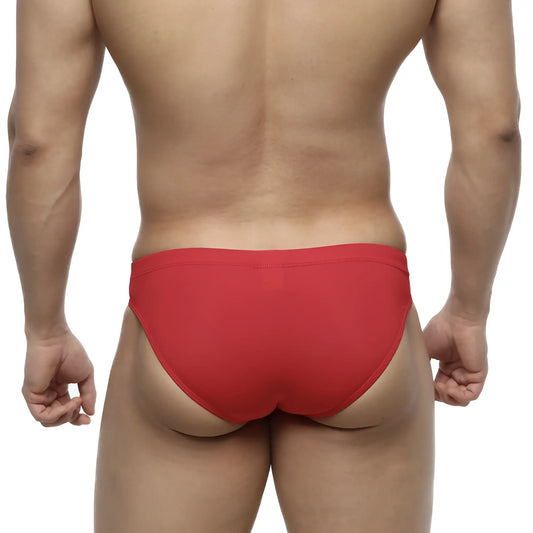 MetroMaleWear Bosillo swim bikini red 4967-12 men’s swim trunks with smooth form fitting design in red