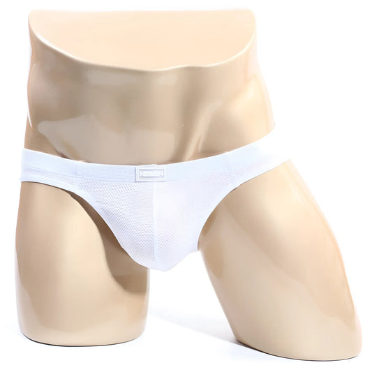 MetroMaleWear Bravo Bikini white mesh briefs with subtle elastic waistband and small rectangular brand tag