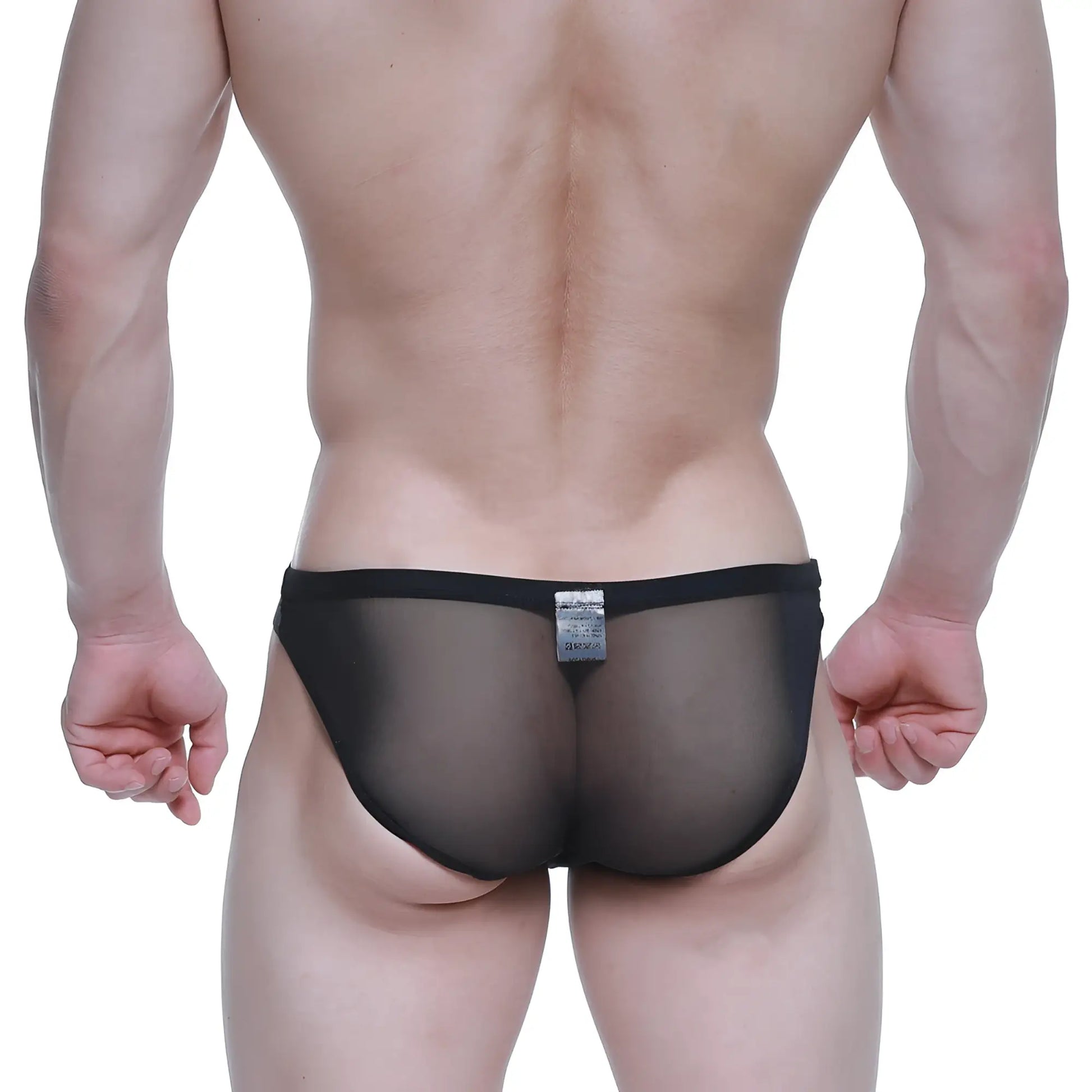 Black sheer mesh briefs with a solid black waistband metro malewear brief 2.0 tull 3603-70 front view