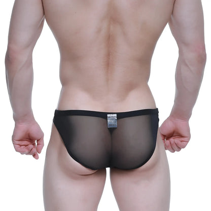 Black sheer mesh briefs with a solid black waistband metro malewear brief 2.0 tull 3603-70 front view