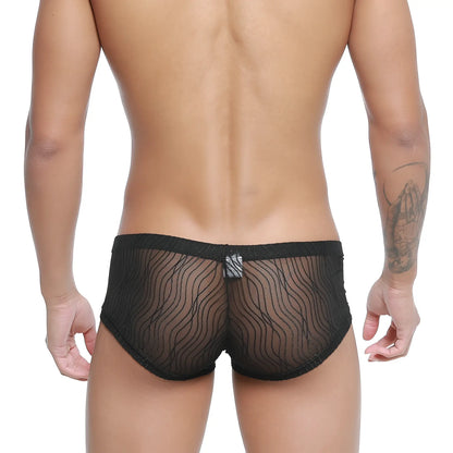 MetroMaleWear Bruma trunk 2125-30 black sheer mesh briefs with wavy pattern and solid black waistband front view