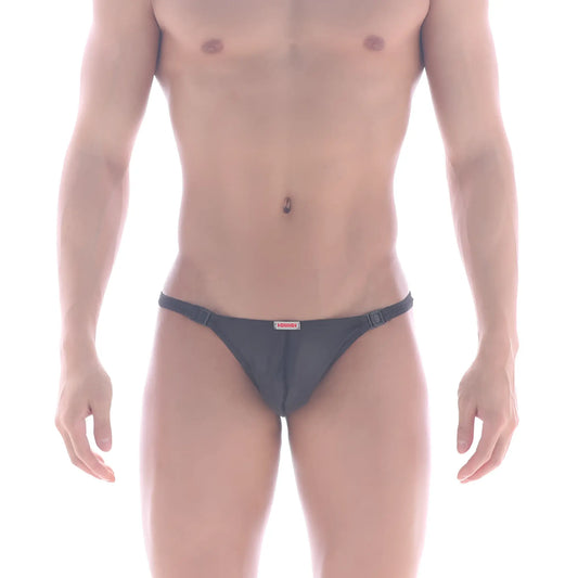 Black mesh briefs with red and white MetroMaleWear brand tag on waistband metroMalewear buckle bikini black 2004-55