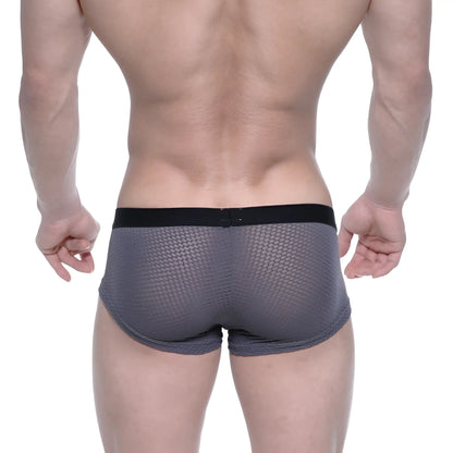 Gray mesh briefs with black elastic waistband metroMalewear bulge boxer 3013-72 showing front side