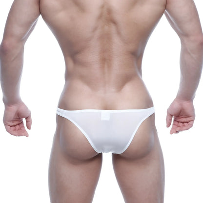 White sheer mesh briefs metro male wear bulge capri bikini back with small rectangular tag in white 6104 00
