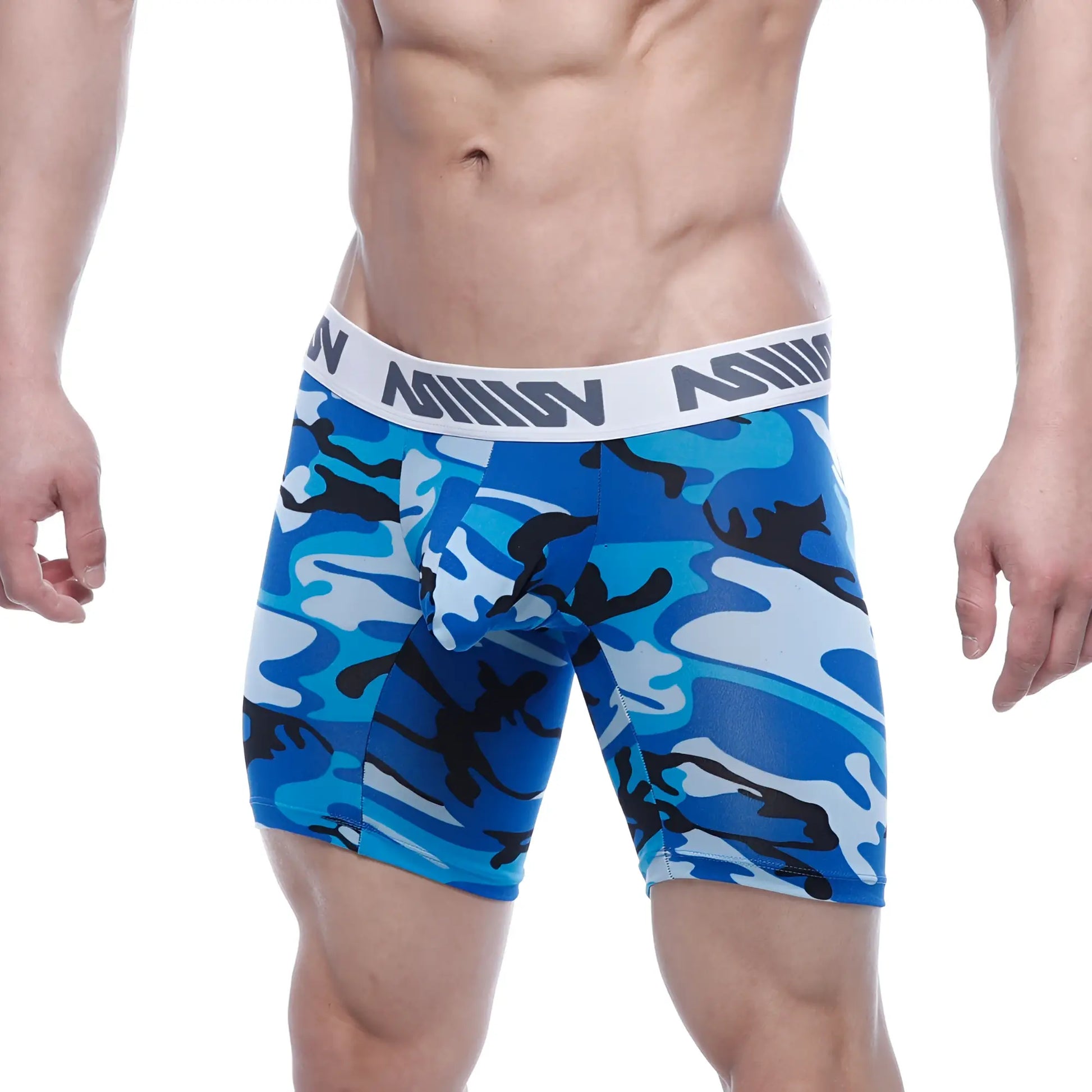 MetroMaleWear bulge midcut boxer camo 8023-60 blue and black camouflage men’s boxer briefs with white million waistband