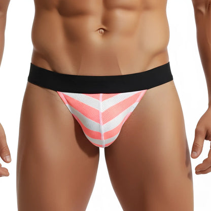 Metro malewear candy bikini neon orange briefs with pink and white chevron pattern and black waistband