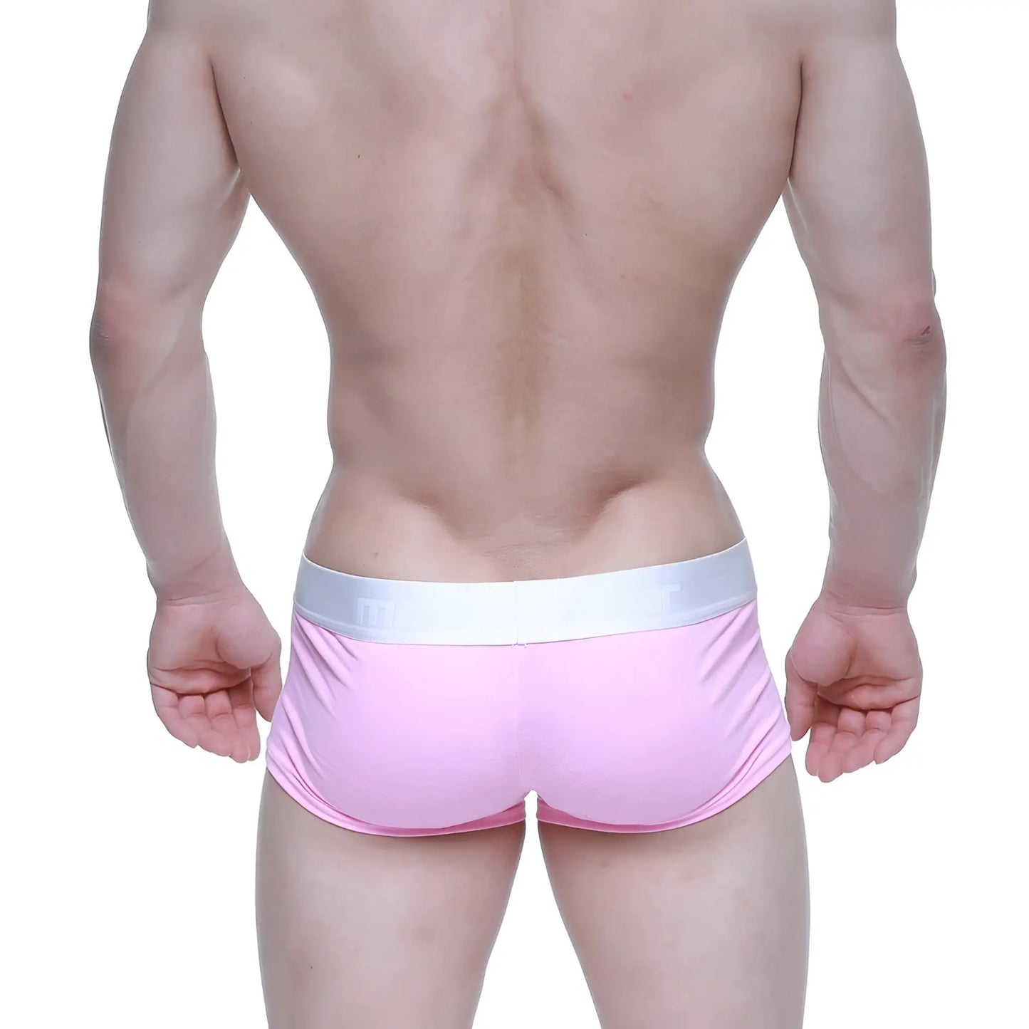 Pink athletic briefs with white elastic waistband metro male wear candy coated pink trunk 2026-25 front view