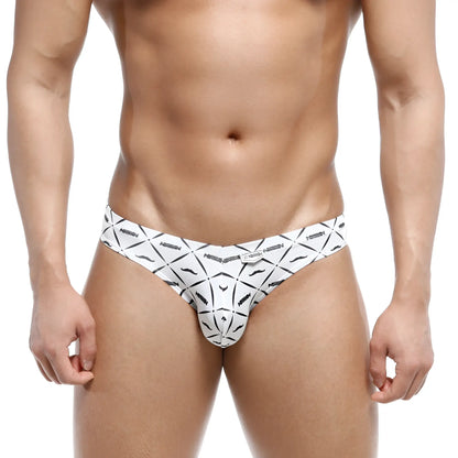 White men’s briefs metro male wear capri bikini caballero 6103-03 with bold black geometric mustache pattern