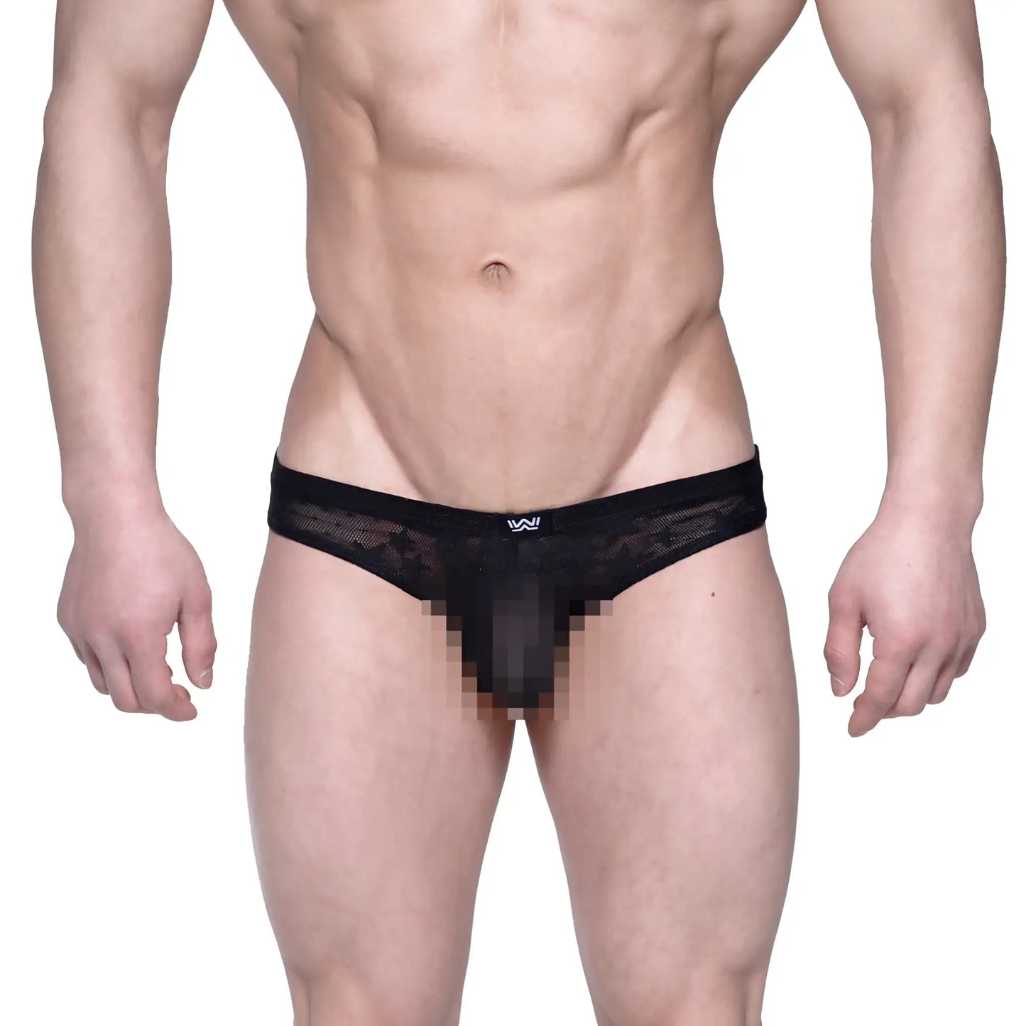 MetroMaleWear Capri bikini star black lace thong with subtle mesh texture and small white logo on waistband