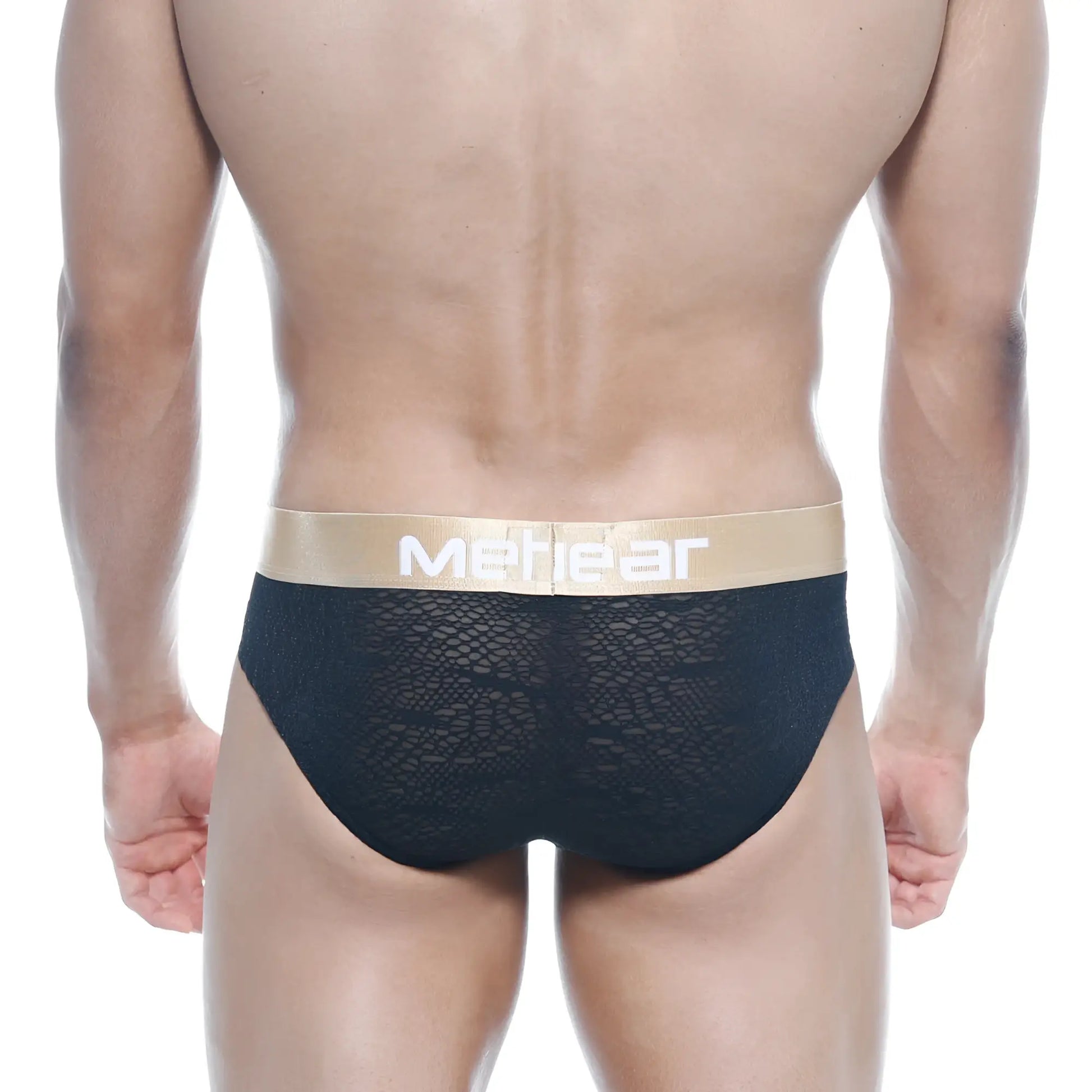Black lace men’s briefs with gold mehear waistband metro male wear carve hip brief black 5003-61