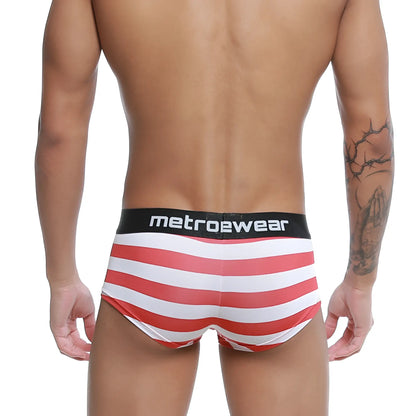 Metro male wear castro trunk patriot 2213-90 men’s briefs with red and white stripes and a black metrowear waistband