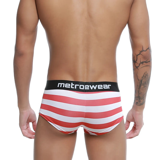 Metro male wear castro trunk patriot 2213-90 men’s briefs with red and white stripes and a black metrowear waistband