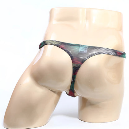 MetroMaleWear Cebada thong sheer patterned with black base and vibrant red green and teal stripes