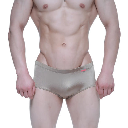 MetroMaleWear Charile Swim Brief herring 4945-04 shiny metallic gold textured briefs with red brand tag on waistband