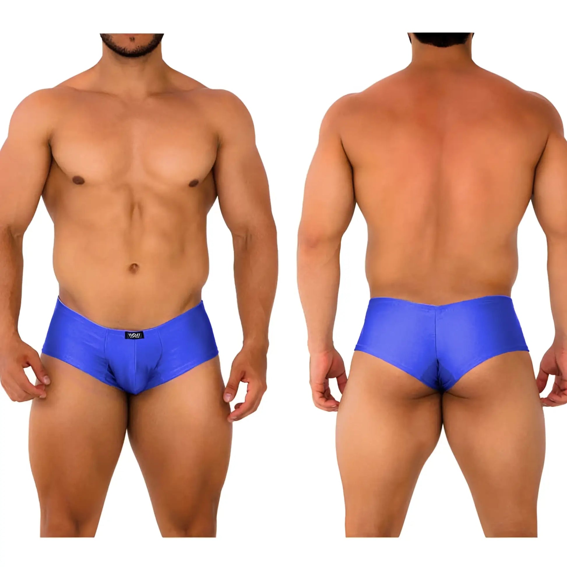 Metro malewear cheek royal blue briefs in vibrant shiny satin fabric with a small black logo on the waistband