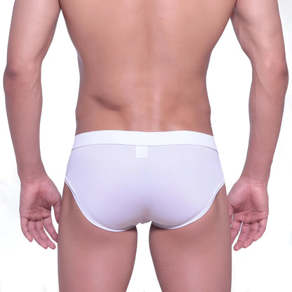 White metro malewear chess swim brief 4916-06 with smooth form-fitting design and snug elastic waistband