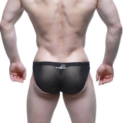 Black mesh briefs with white m2w logo on waistband from MetroMaleWear Cita Bikini 5103-M58