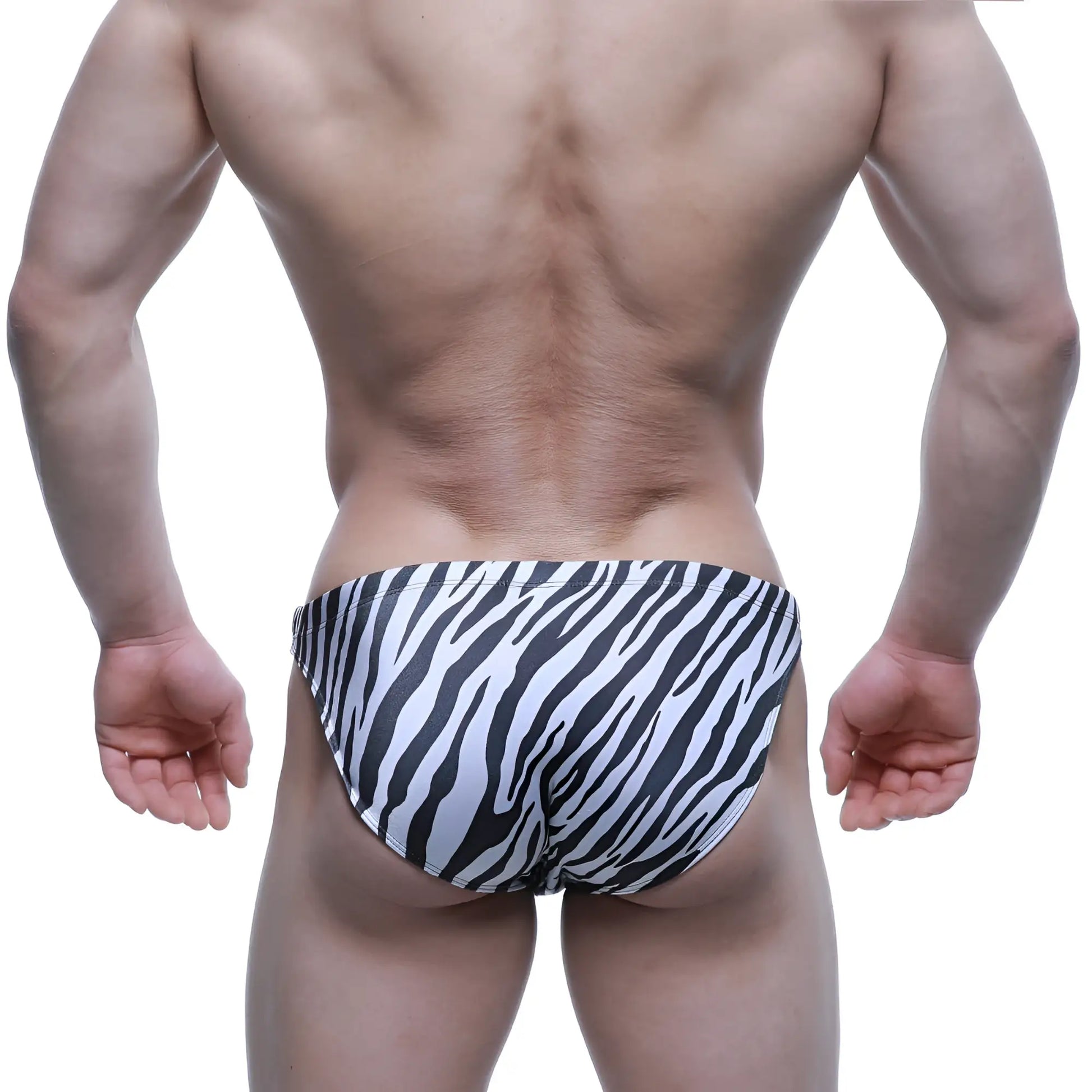 MetroMaleWear classic swim bikini Hidalgo 4937-59 black and white zebra-striped men’s swim trunks front view