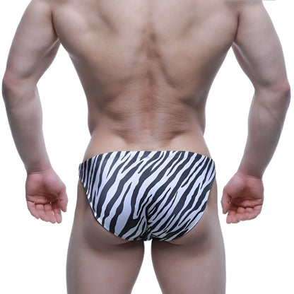 MetroMaleWear classic swim bikini Hidalgo 4937-59 black and white zebra-striped men’s swim trunks front view