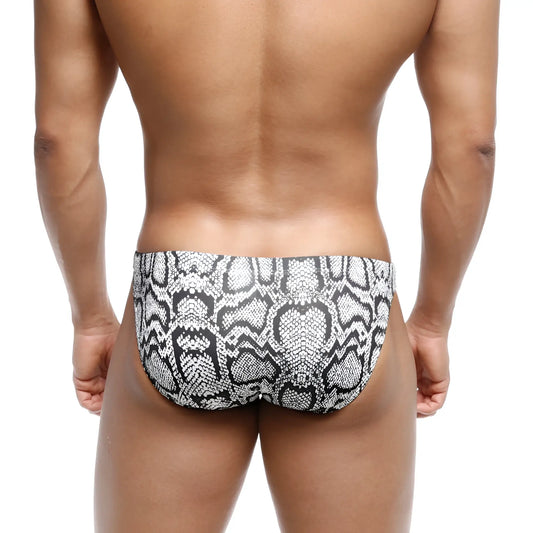 MetroMaleWear classic swim bikini with black and white snake scale pattern made of lightweight fabric for swimming