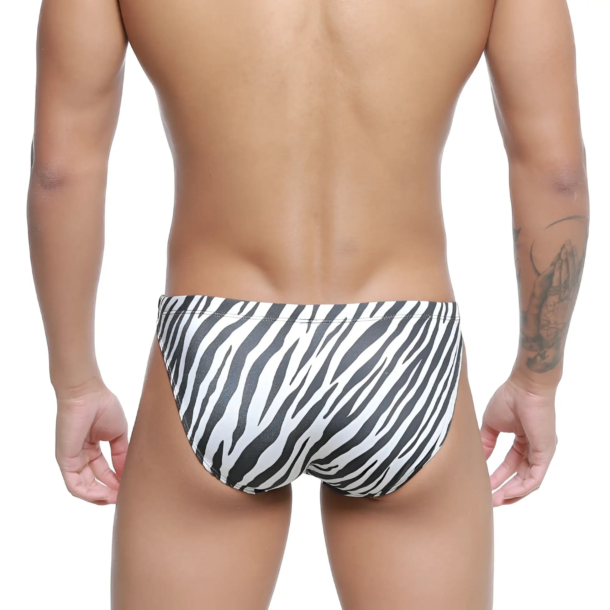 MetroMaleWear classic swim bikini zebra in black and white zebra stripe pattern designed for swimwear use