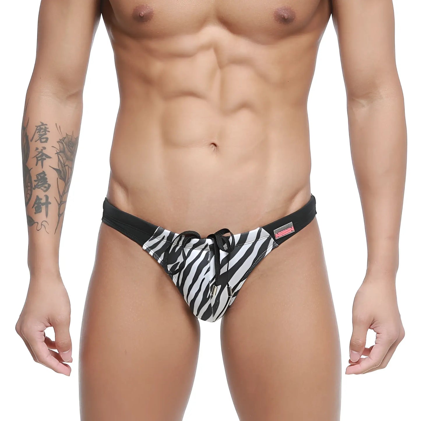 MetroMaleWear classic swim bikini zebra 4937-35 with black and white zebra stripes and black waistband with drawstring