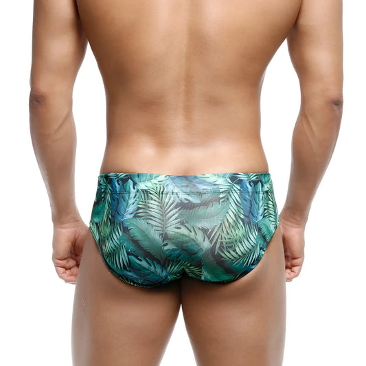 MetroMaleWear classic swim brief jungle 4914-08 featuring green tropical leaf pattern for beachwear use