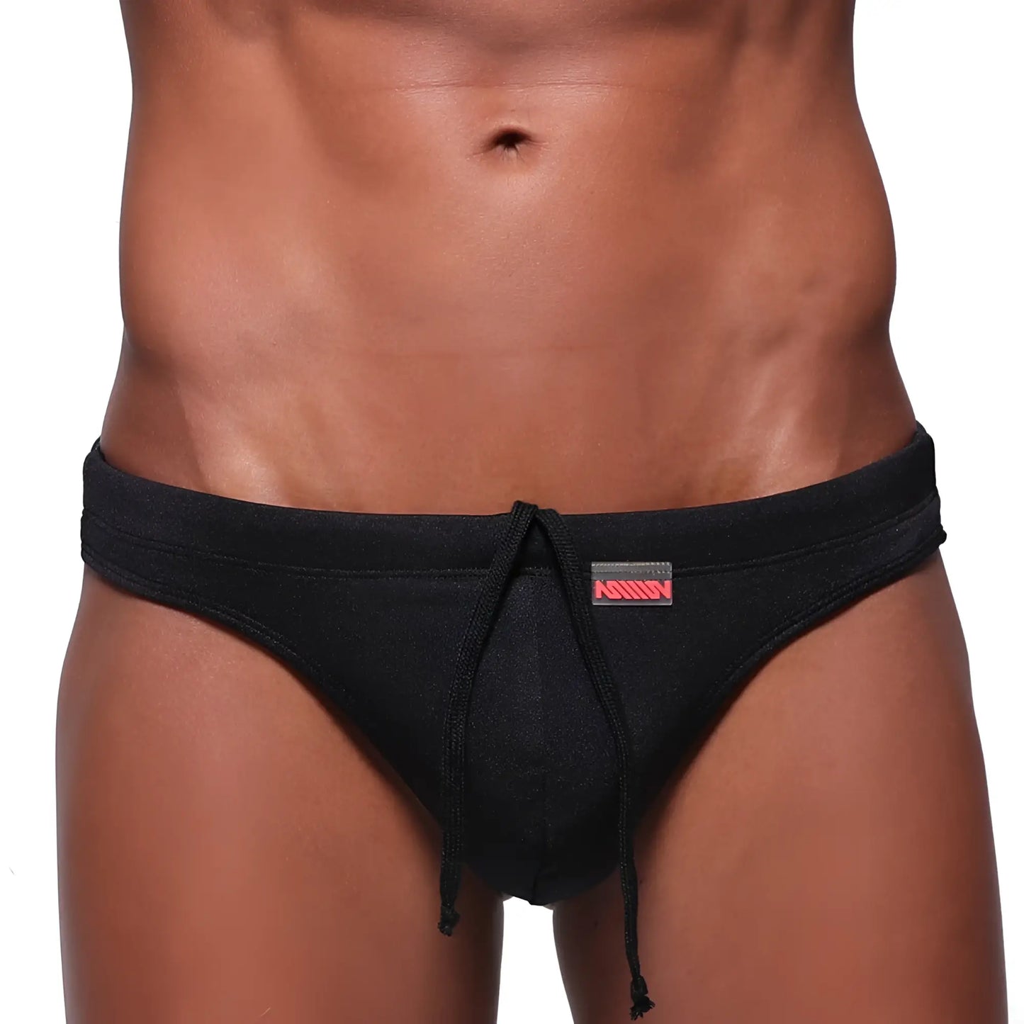 MetroMaleWear classic swim thong black 4902-20 with subtle textured fabric and small red logo on waistband