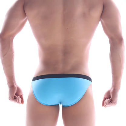 Light blue swim trunks with a black waistband from metromalewear classic waist swim bikini turquoise-black 4937-43