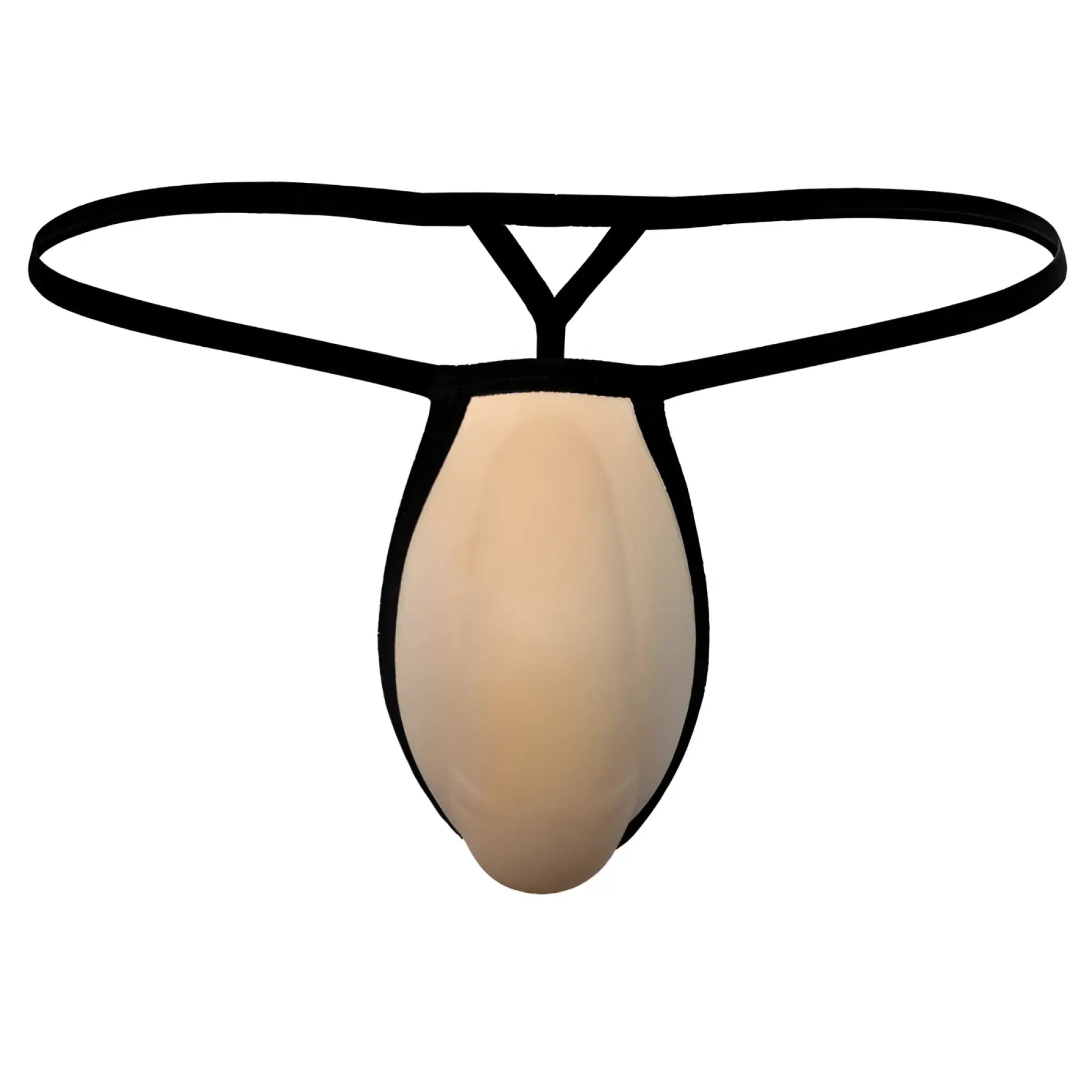 Metro male wear cock bra thong in black and beige with smooth form-fitting design and contrast nude accents