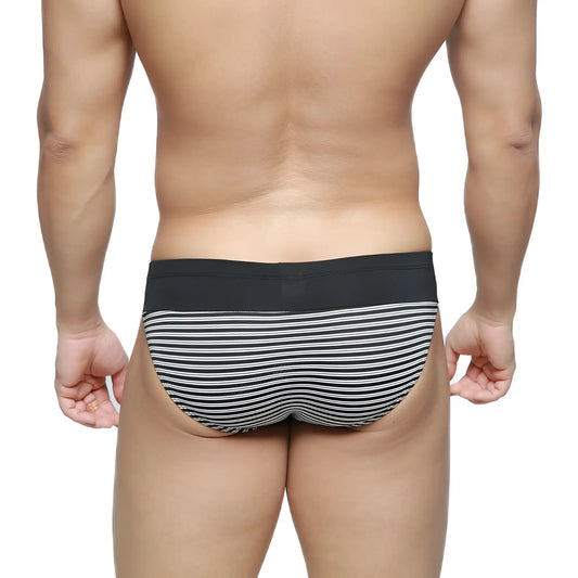 MetroMaleWear Colina bikini balance 5144-40 black and white striped briefs with solid black waistband for comfort