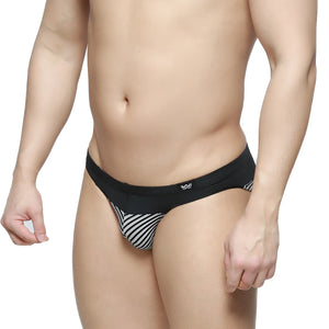 MetroMalewear colina bikini balance 5144-40 black and white striped briefs with solid black waistband and small logo