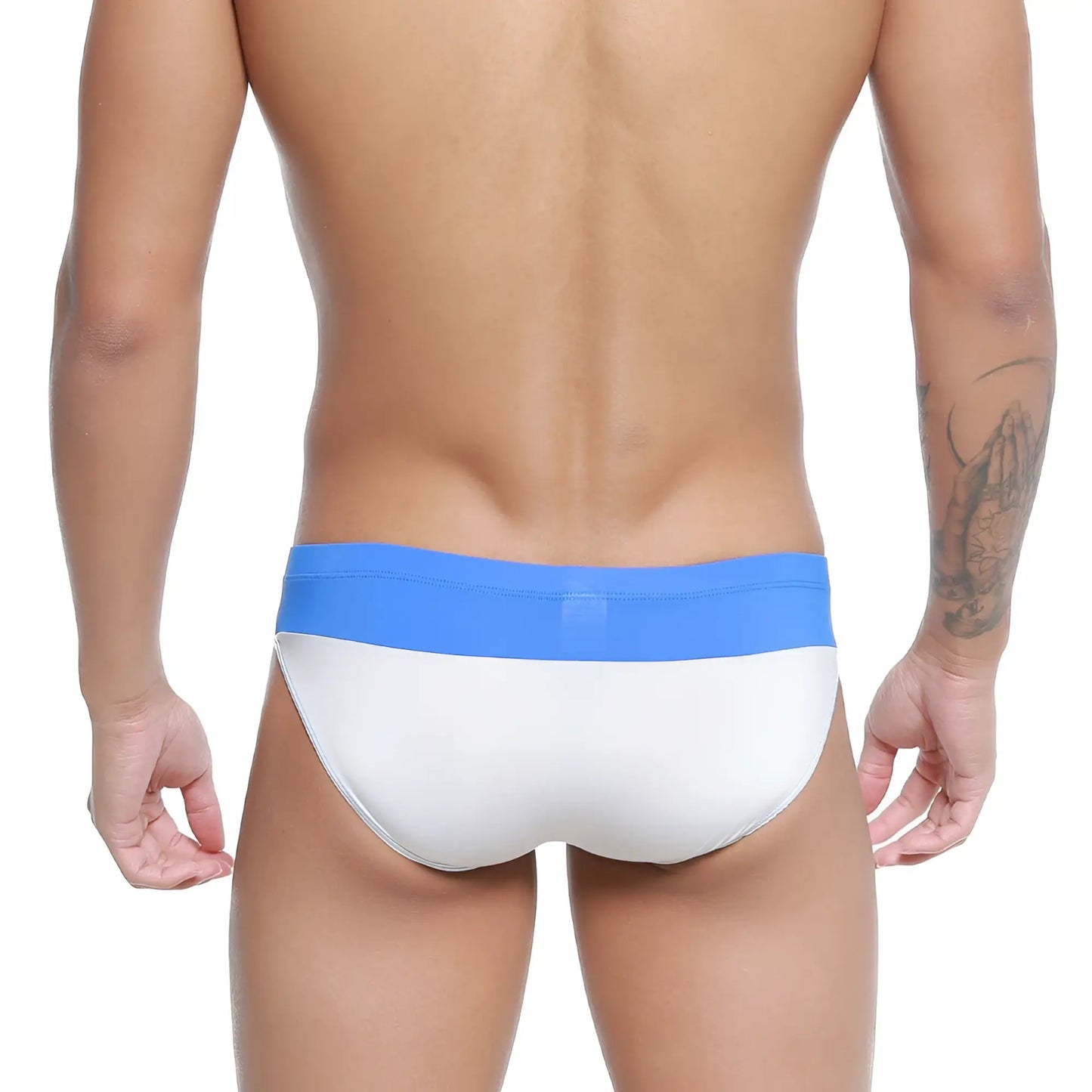 White briefs with a solid royal blue waistband from metromalewear colina bikini 5144-18 for comfortable daily wear