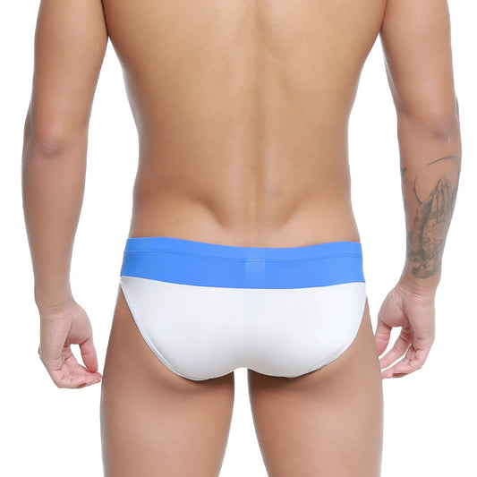 White briefs with a solid royal blue waistband from metromalewear colina bikini 5144-18 for comfortable daily wear