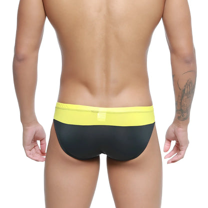 MetroMaleWear Colina bikini yellow 5144-15 black and yellow swim trunks with bright yellow waistband for men