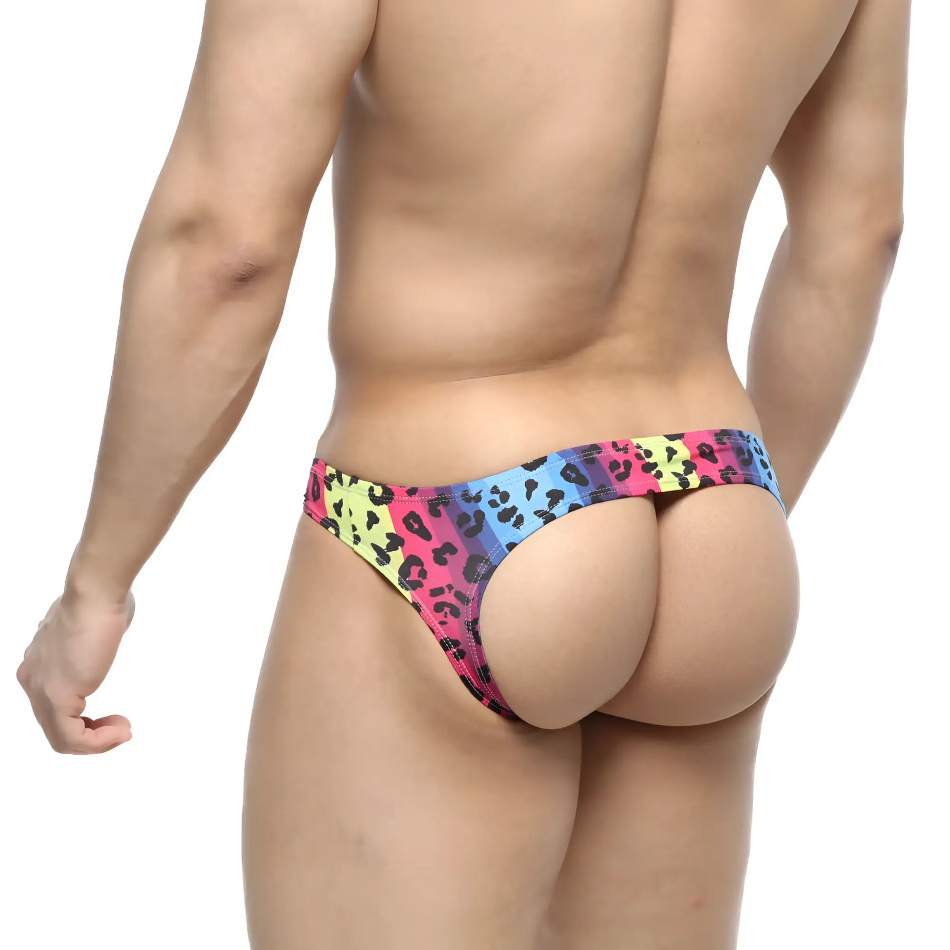MetroMaleWear Colorado jock strap neon 5011-05 vibrant neon leopard-print thong in pink blue and yellow hues