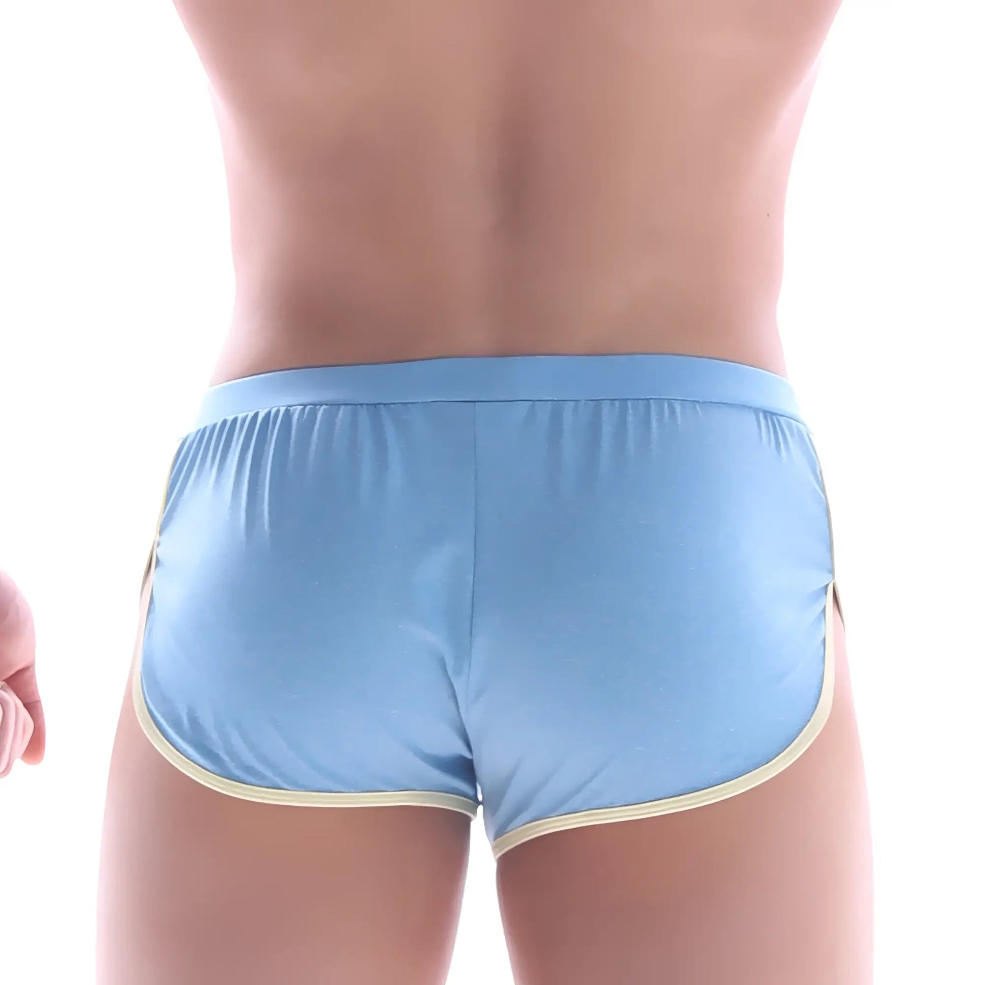 Light blue athletic style briefs with cream trim by metromalewear comfort boxer model 8019-08