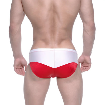 Red and white glossy finish swim trunks metroMalewear competidor bikini red 4965-12 for men’s swimwear
