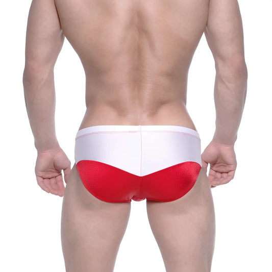 Red and white glossy finish swim trunks metroMalewear competidor bikini red 4965-12 for men’s swimwear