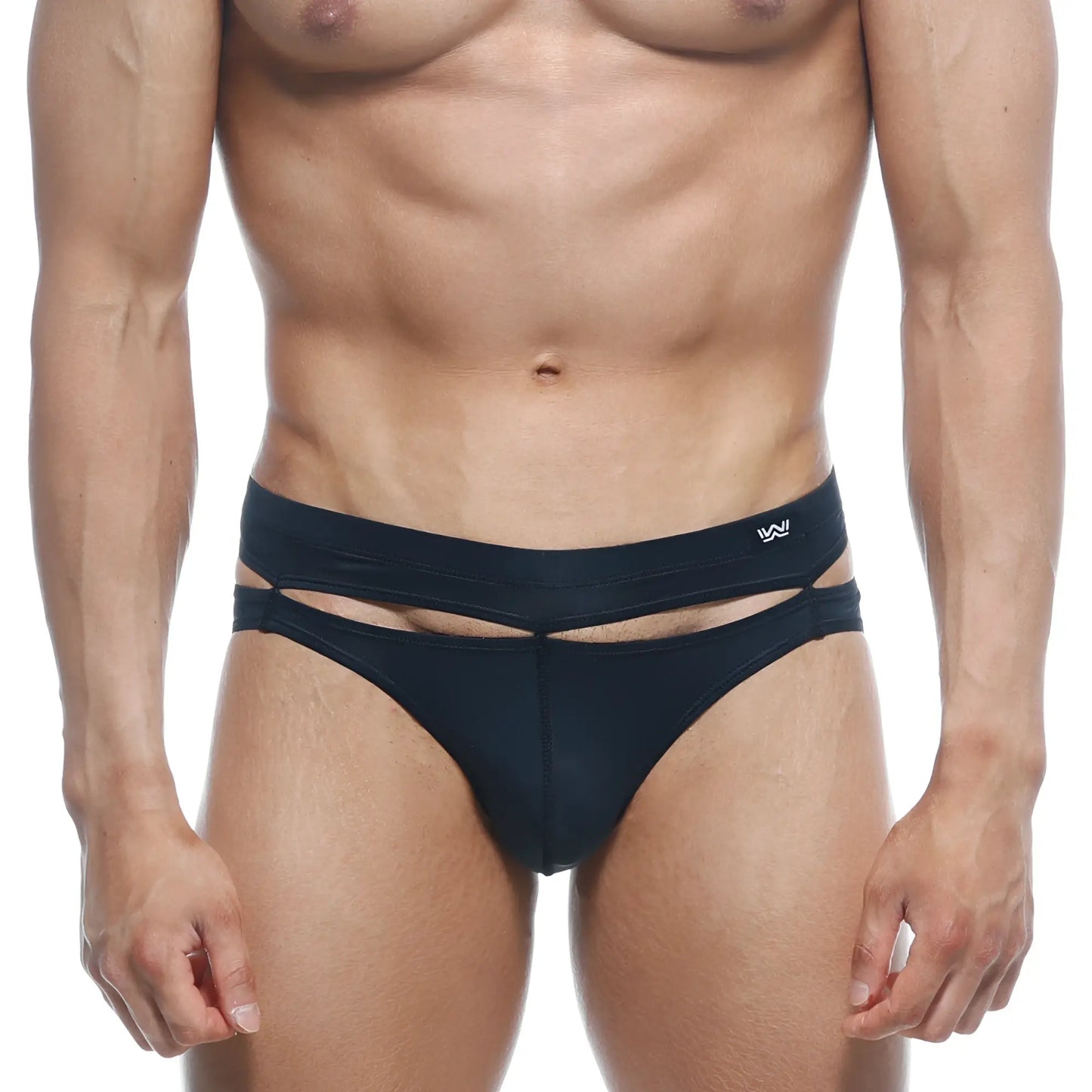 Black mens briefs metro-malewear concepcion brief black 5213-20 with modern horizontal cutouts and subtle white logo
